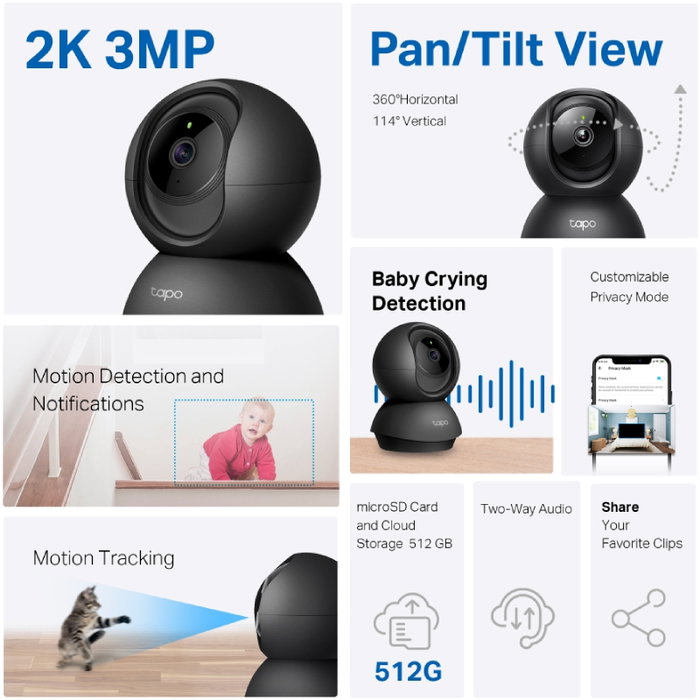TP-Link Tapo C211 Cámara de vigilancia IP 3 MP 2K, Negro